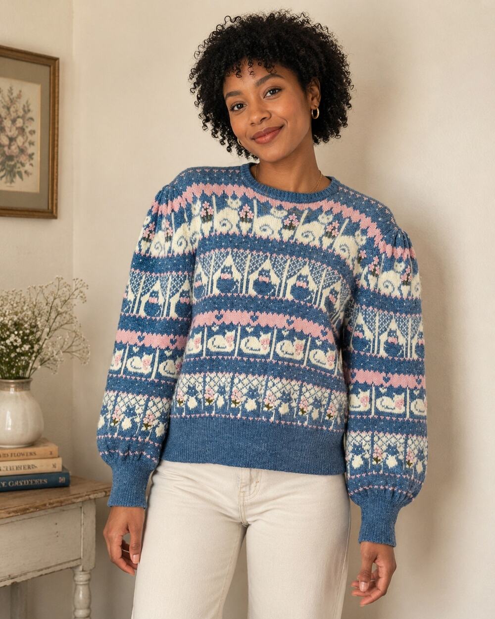 Moussie for Susan Bristol Vtg Cat Grandmacore Novelty Sweater Women's 40
